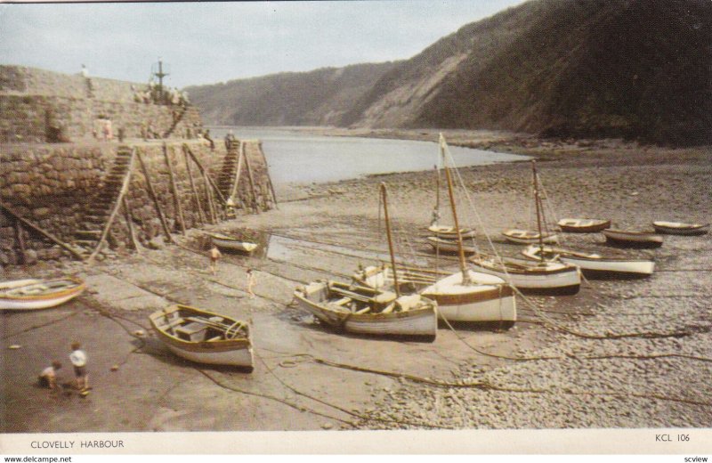 CLOVELLY, Devon, England, 1950-1970s; Clovelly Harbor, Boats On Land