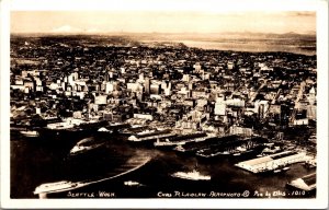 Real Photo Postcard Ferry Boats Steamships and Aerial View of Seattle Washington