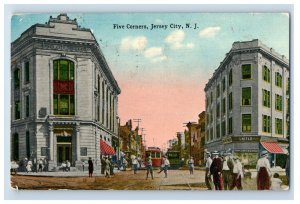 C. 1910 Five Corners Jersey City N.J. Postcard P191E