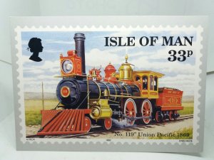 2x Vintage Isle of Man Jupiter Train no119 Union Pacific Railway Stamp Postcards