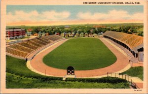 Linen Postcard Creighton University Stadium in Omaha, Nebraska