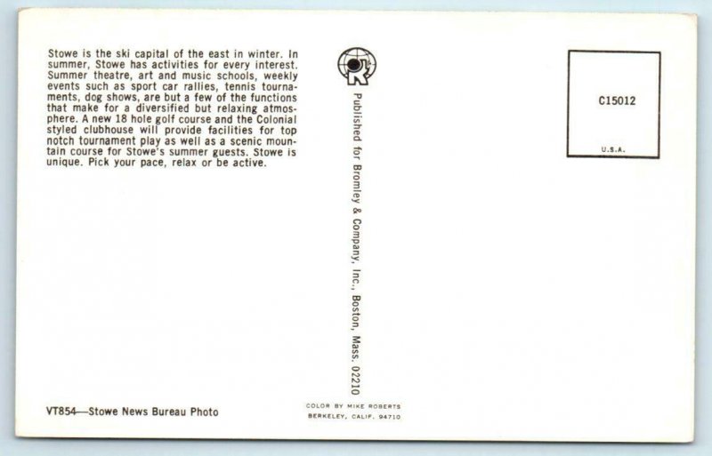 STOWE, Vermont VT  Illustrated Map SKI CAPITAL of the East c1960s-70s Postcard