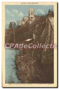 Postcard Old Aples Mancelles Saint Ceneri le Gerei the church and the Sarthe
