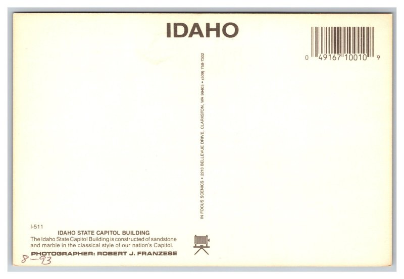Boise Idaho State Capitol Building Postcard Continental View