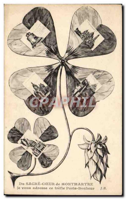 Postcard From Old Fancy Sacre Coeur in Montmartre Paris Flower Clover