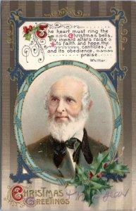 Postcard Christmas Greetings - Winsch famous men - John Whittier