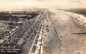 San Francisco CA Ocean Beach and Great Highway Old Cars RPPC