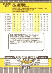 1989 Fleer Baseball Card Al Leiter New York Yankees sk21025