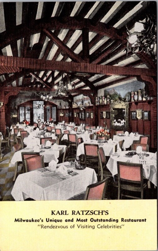 Linen Postcard Karl Ratzsch's Restaurant 320 East Mason St Milwaukee, Wisconsin