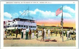 OCEAN CITY, New Jersey NJ ~ EMERGENCY HOSPITAL on the Beach 1937 Postcard