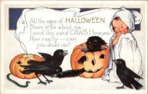 Halloween Little Boy Ghost Crows JOLs Whitney c1910 Postcard bnhs EXC COND