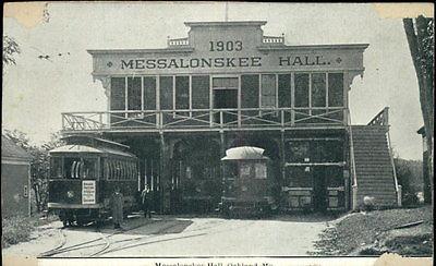 OAKLAND ME Messalonkee Hall TROLLEYS c1910 Postcard