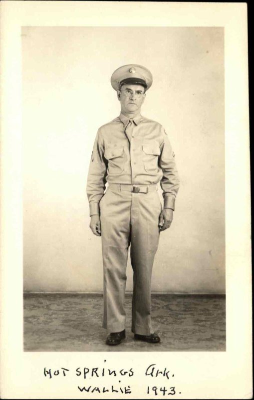 Hot Springs AR WWII Man in Uniform 1943 Name & Rank Real Photo Postcard