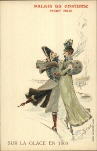 Victorian Couple Ice Skating SUR LA GLACE EN 1800 Palais du Costume JAPHET