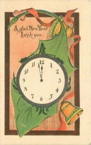 Art Nouveau Clock New Year 1913 Hand Colored Postcard 21-11377