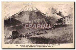 Old Postcard Hotel Bellevue and Railway Mont Blanc Train