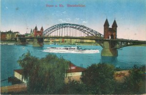 Postcard Germany Bonn  rh rheinbrucke bridge river boat architecture engineering