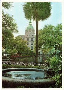 postcard Savannah GA - Factor's Walk with City Hall in background