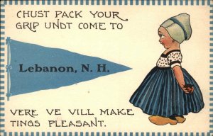 Lebanon New Hampshire NH Little Dutch Girl Pennant Flag c1910 Vintage Postcard