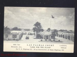 LAREDO TEXAS LAS PALMAS COURT MOTEL OLD CARS VINTAGE ADVERTISING POSTCARD