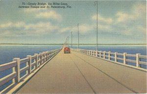 St. Petersburg, Florida Gandy Bridge, Red Car Linen Unused