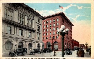 Colorado Pueblo Main Street Showing Post Office and Thatcher Building 1932 Cu...