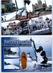 2 Postcards GALVESTON, TX ~ Victorian Christmas SEAWALL SNOWFALL 2004 ~  4x6