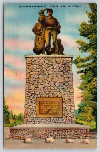 California~Donner Party Settlers Monument~Statue~Plaque~Linen 1948 Postcard