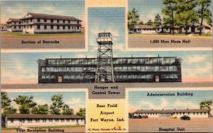 Linen Postcard Multiple Views of Baer Field Airport in Fort Wayne, Indiana