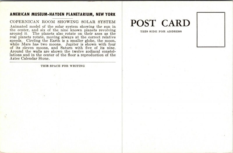 American Museum Hayden Planetarioum New York NY Copernican Room VTG Postcard