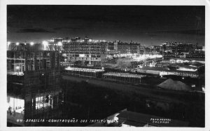 Brasilia Brazil Building Construction at Night Real Photo Postcard JF685795