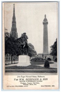 c1940's John Eager Howard Statue Baltimore Maryland MD Advertising Postcard