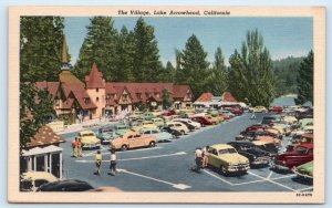 LAKE ARROWHEAD, CA California ~ THE VILLAGE  c1940s & 50s Cars Roadside Postcard 