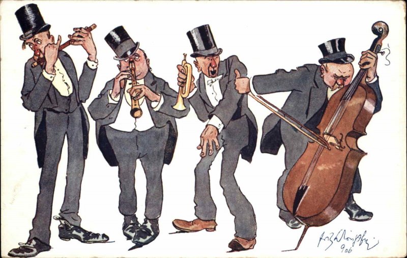 Red-Nosed Men Music Band Orchestra Caricature SCHONFLEUG BKWI 848 Postcard