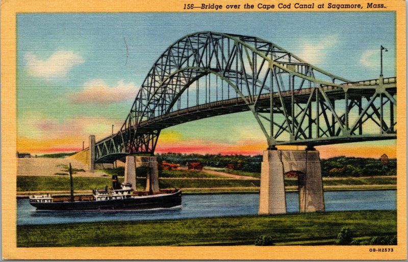 Vtg 1940s Bridge Over Cape Cod Canal Sagamore Massachusetts MA Postcard