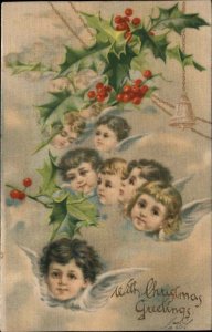 Christmas Sweet Cute Kids Angels Real Silk c1910 Vintage Postcard