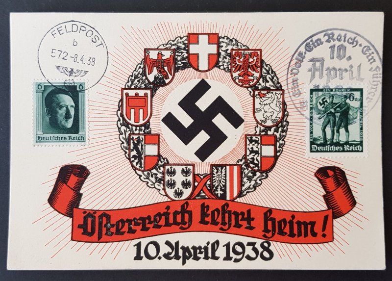 GERMANY THIRD 3rd REICH ORIGINAL NSDAP PROPAGANDA POSTCARD - AUSTRIA ANNEXATION