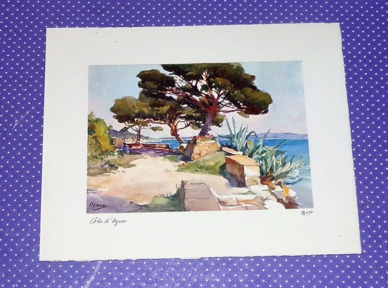 Vtg Christmas Card Art Print CÔTE D'AZUR Marc Switzerland Edition Stehli  #197