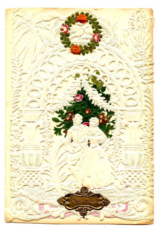 Greeting Card - Valentine. Lace embossed paper, die cut, envelope, unused