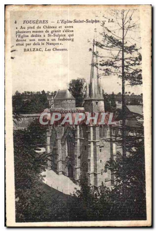 Old Postcard Fougeres The Church of Saint Sulpice Au Pied du Chateau and betw...