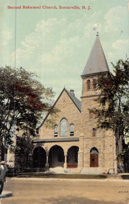 Somerville New Jersey Second Reformed Church Street View Antique Postcard K48468