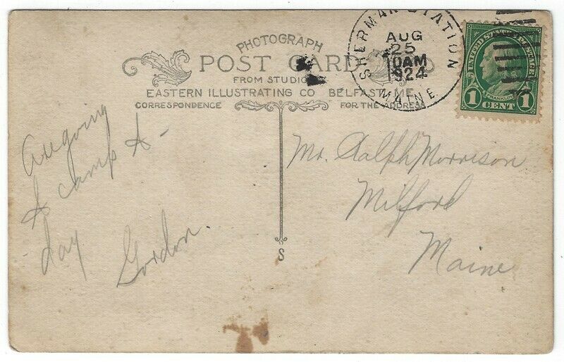 RPPC, Sherman Mills, Maine, View of The Falls, Molunkus River, 1924