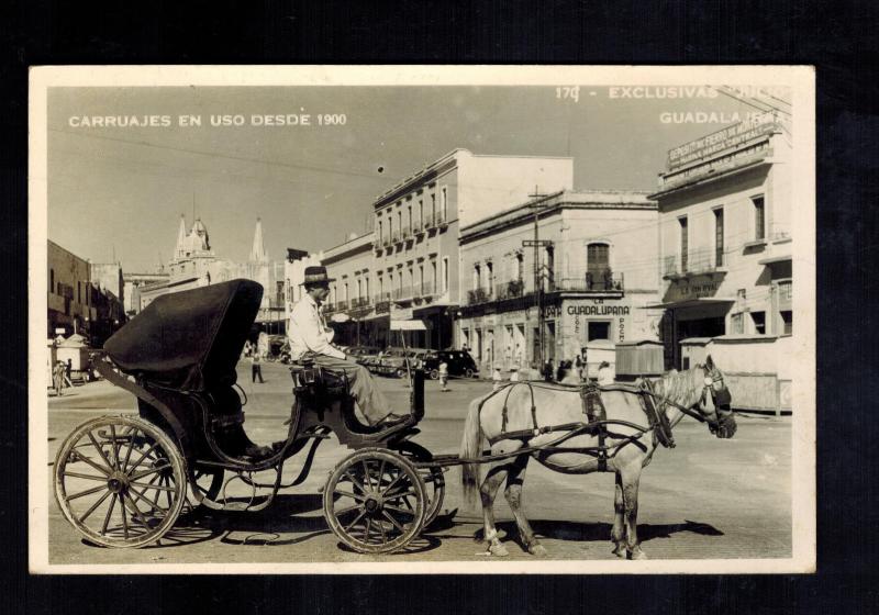 1953 Guadalajara Mexico Real Picture RPPC Postcard Cover to USA Horse Carriages 