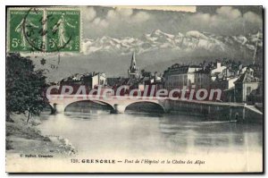 Old Postcard Grenoble From I'Hotpital Bridge and La Chaine Des Alpes