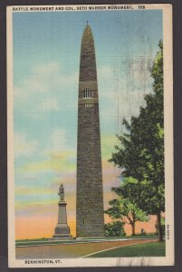 Vermont BENNINGTON Battle Monument and Col. Seth Warner Monument pm1948 ~ Linen