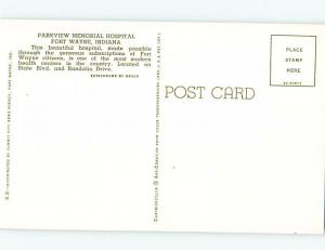 Unused Pre-1980 PARKVIEW MEMORIAL HOSPITAL Fort Wayne Indiana IN d5427@