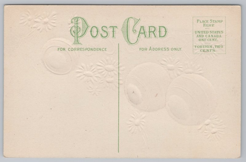 Greetings~As Time Rolls On~Clocks & Various Daisy Flowers~Embossed~Vintage PC