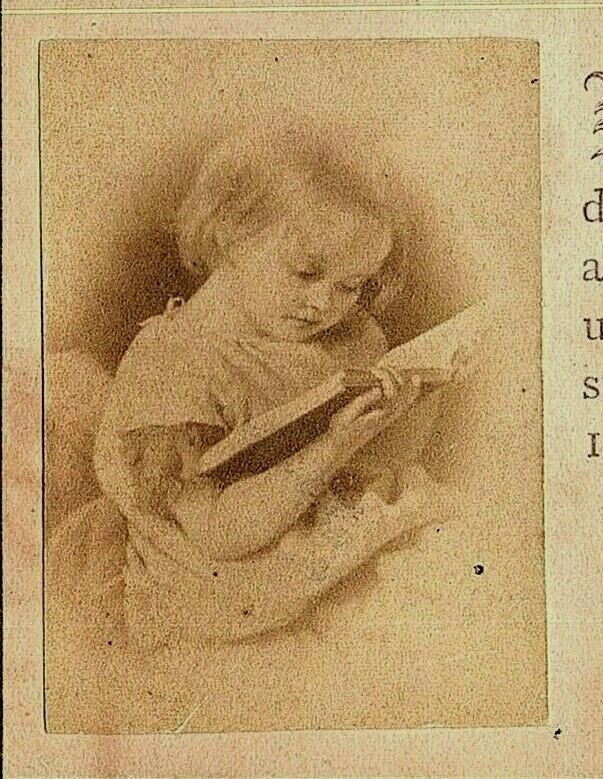 1880's-90's Real Photo Of Child Victorian Religious Card Bible Quote P155