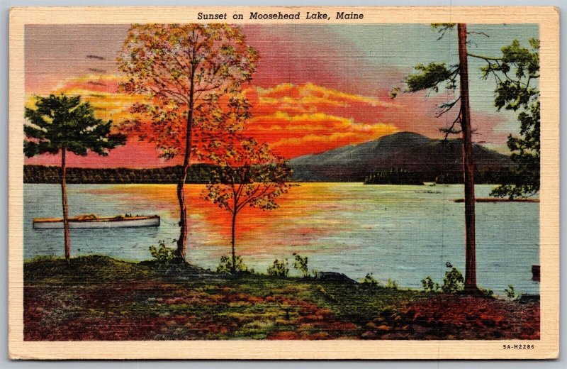 Vtg Sunset On Moosehead Lake Maine ME Piscataquis County 1940s View Postcard