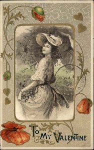 Valentine SILK Winsch Schmucker Beautiful Woman Parasol c1910 Postcard